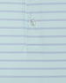 Close-up of the Mint Tea fabric, thin blue stripes and branded button.
