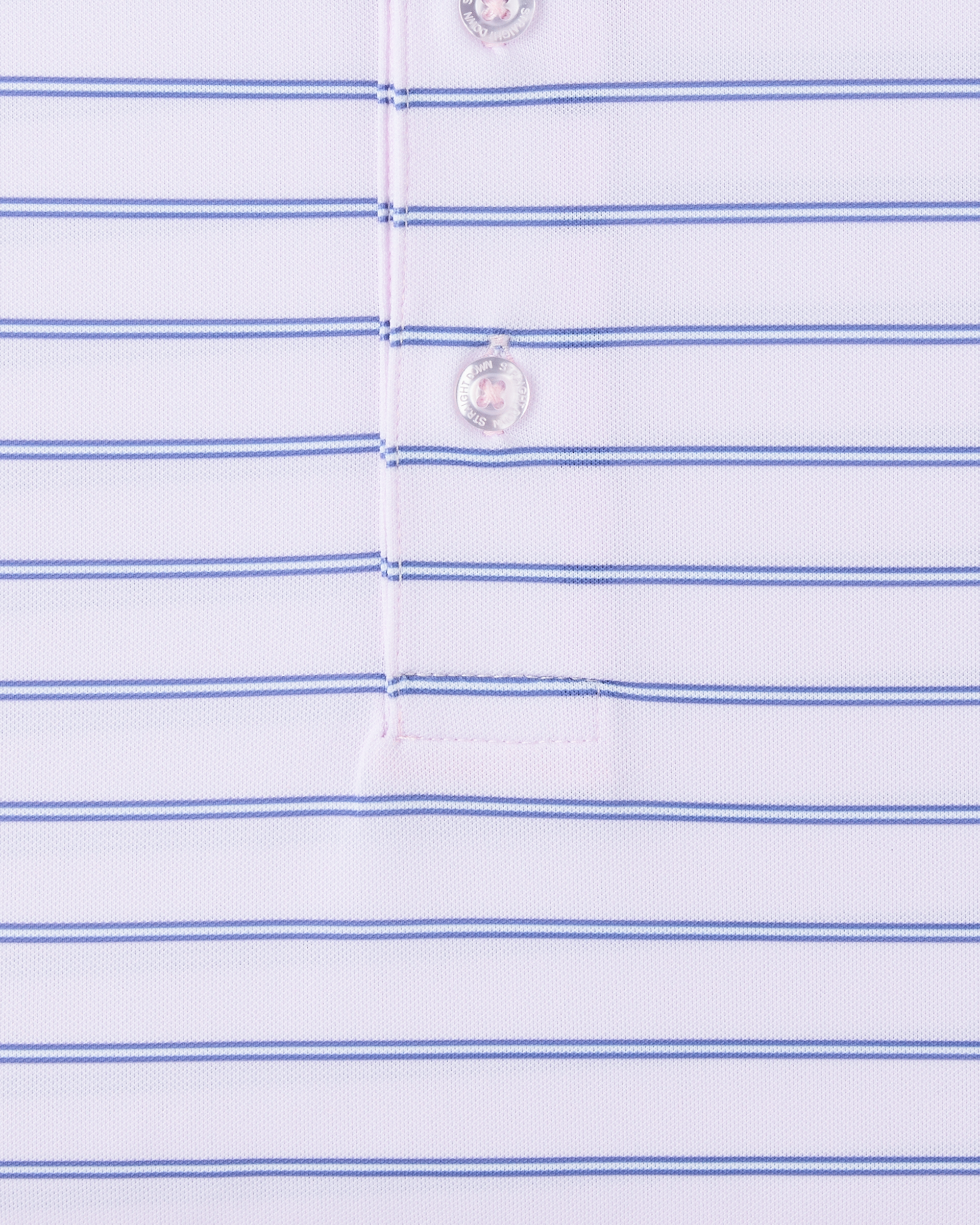 Quintero Stripe Polo in lilac with blue stripe detail, close-up view