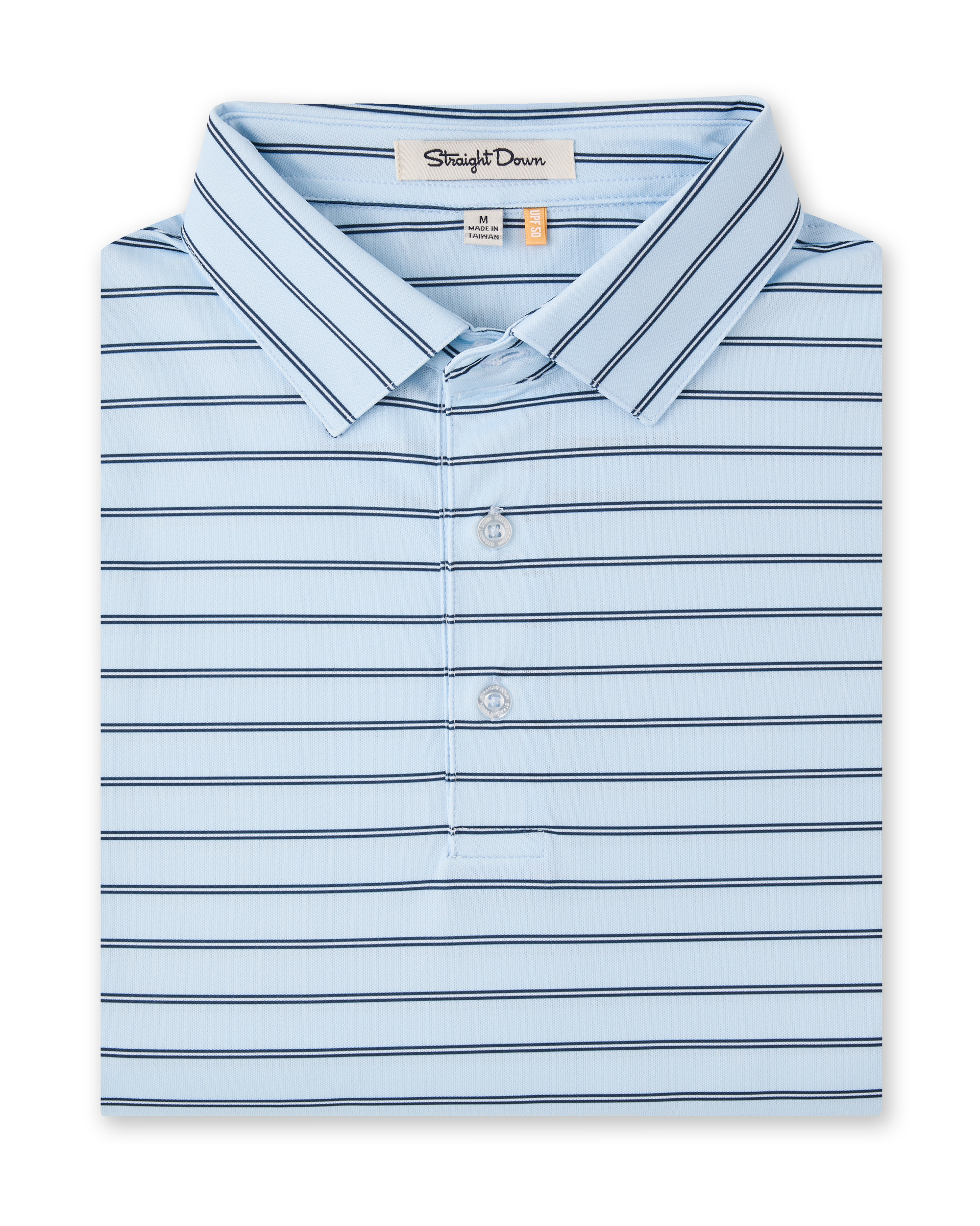 Quintero Stripe Polo in Nantucket Blue, folded front product view