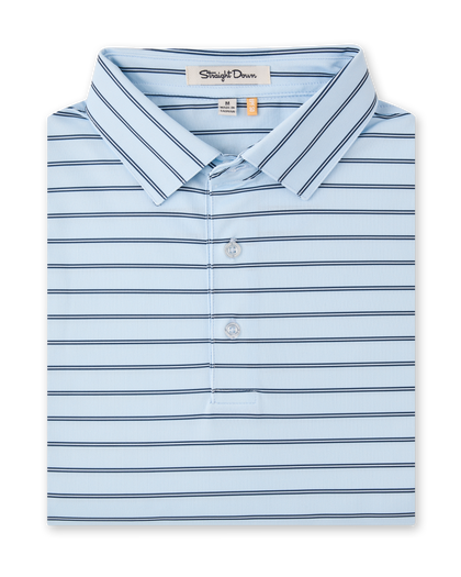 Quintero Stripe Polo in Nantucket Blue, folded front product view