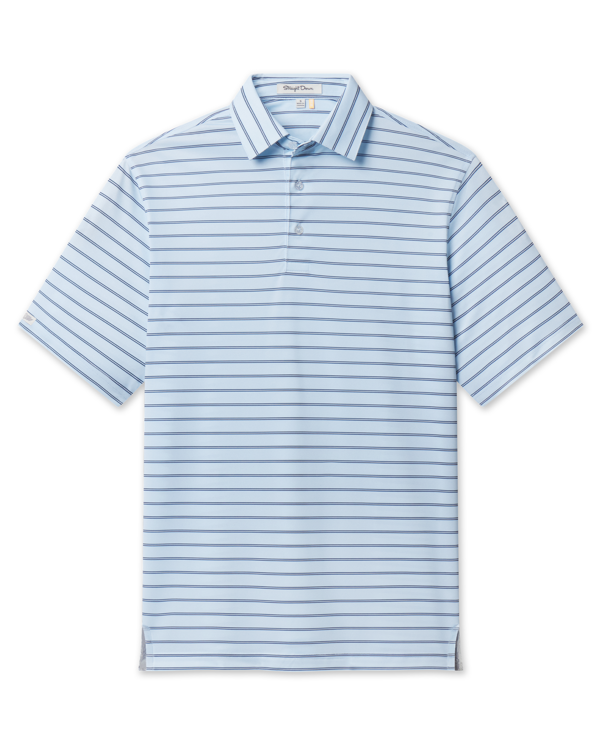 Quintero Stripe Polo in Nantucket Blue, front flat lay product view
