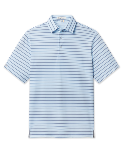 Quintero Stripe Polo in Nantucket Blue, front flat lay product view