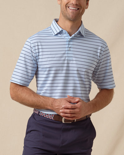 Quintero Stripe Polo in Nantucket Blue, front model view