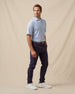 Quintero Stripe Polo in Nantucket Blue, full outfit model view styled with dark pants