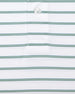 Men's Quintero Stripe Polo in Sage, close-up flat lay view featuring a white fabric with horizontal green and sage pencil stripes with a visible button placket detail