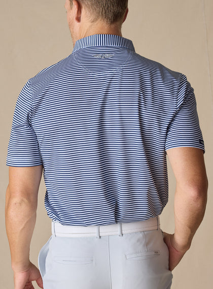 Del Mar Stripe Polo in New Indigo, model wearing back view