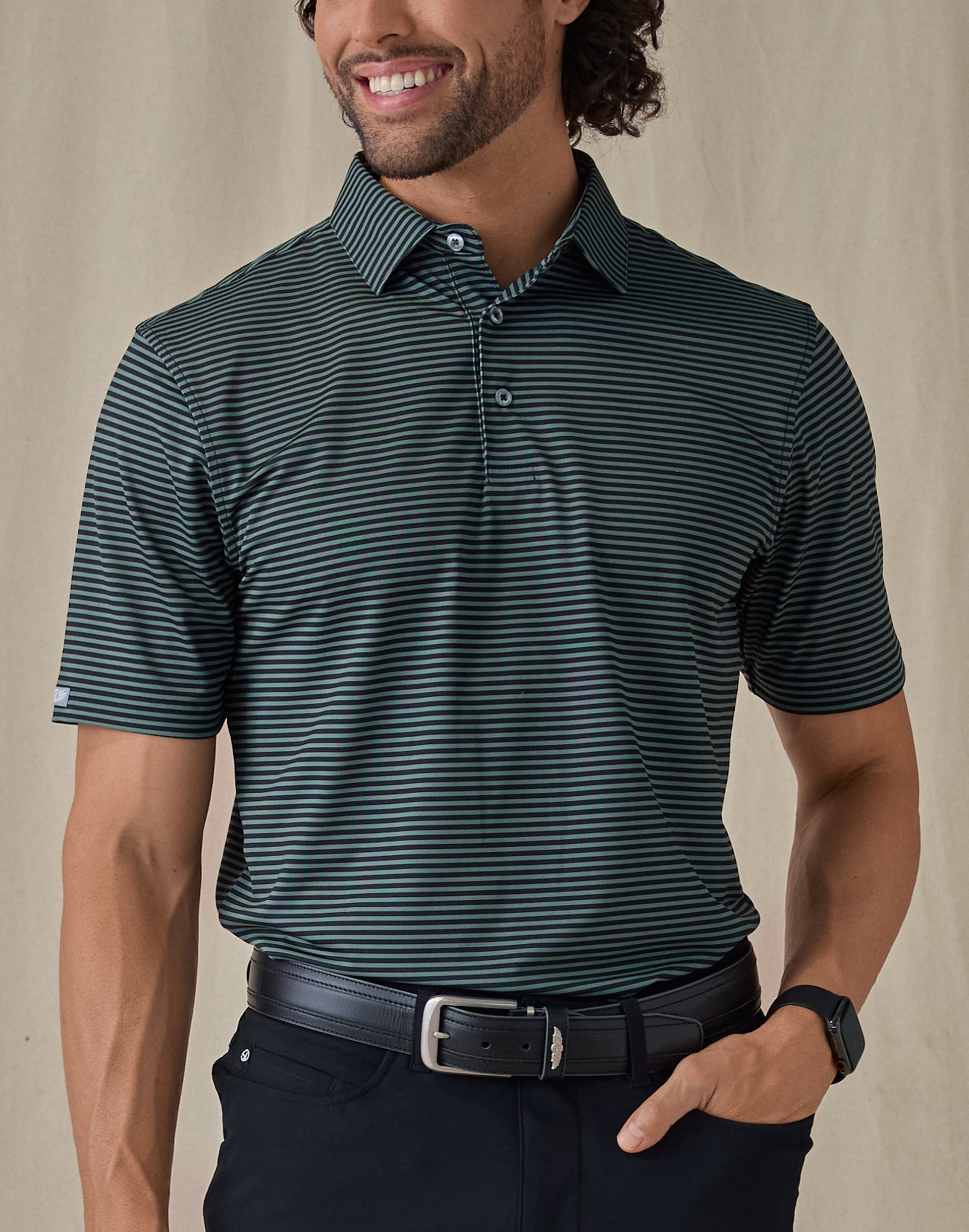 Del Mar Stripe Polo - Pine
