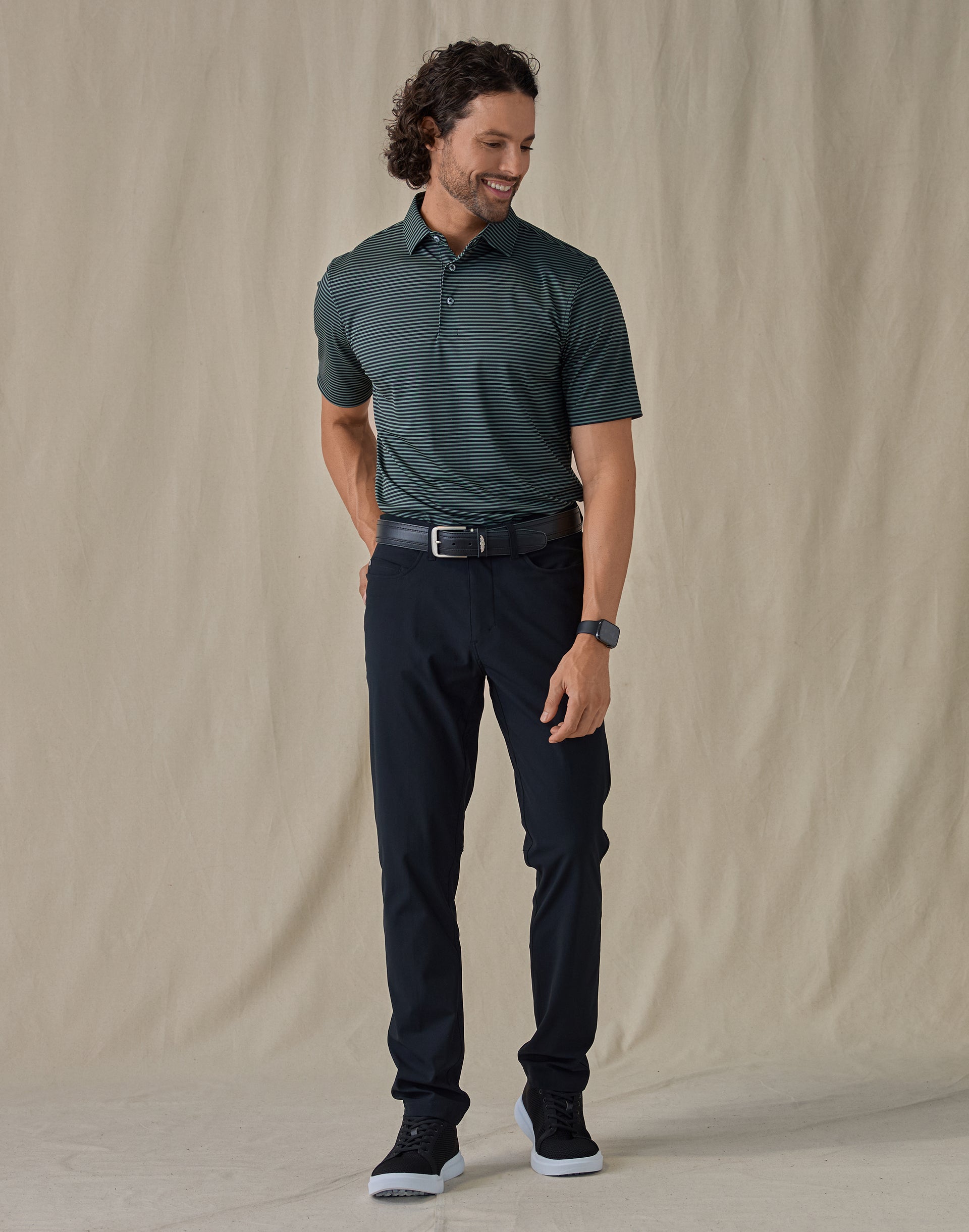Del Mar Stripe Polo - Pine
