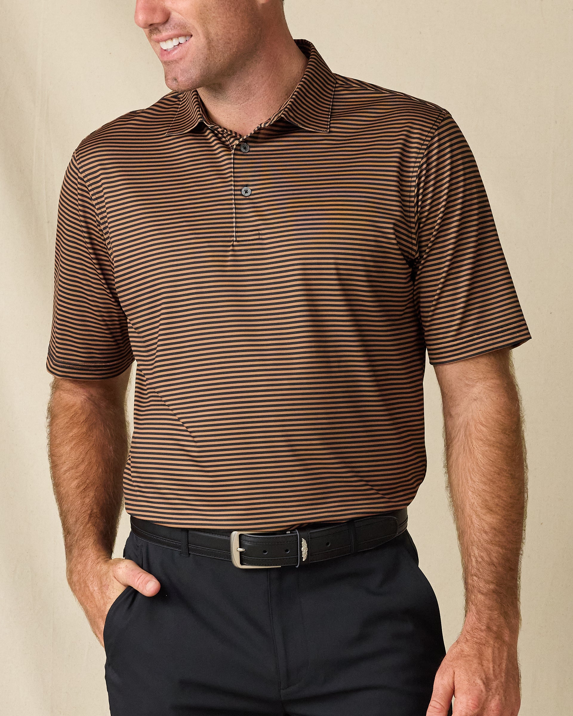 Del Mar Stripe Polo - Tobacco
