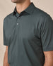 Del Mar Stripe Polo in Dark Forest Green, close-up detail of collar and striped fabric