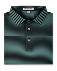 Men’s dark green and black striped golf polo folded with collar and buttons