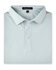 Men’s light green and white striped golf polo folded with collar and buttons