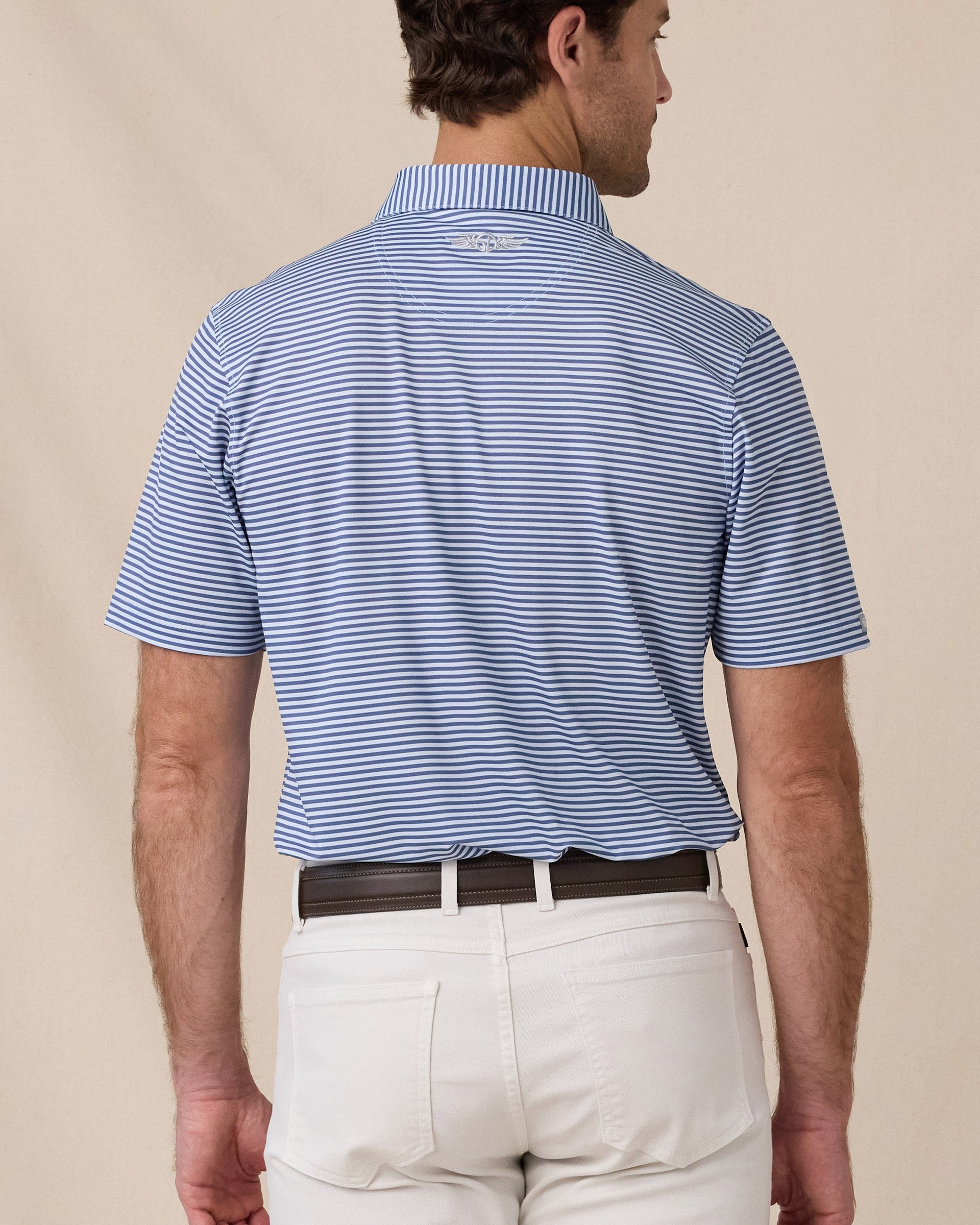 Del Mar Stripe Polo in Lake Blue, back view