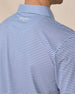 Del Mar Stripe Polo in Lake Blue, back logo detail close-up
