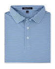 Men’s Del Mar Stripe Polo in Lake Blue, folded front view