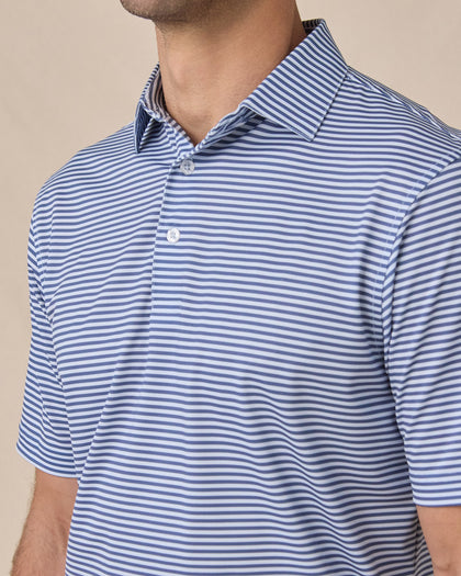 Del Mar Stripe Polo in Lake Blue, collar detail close-up