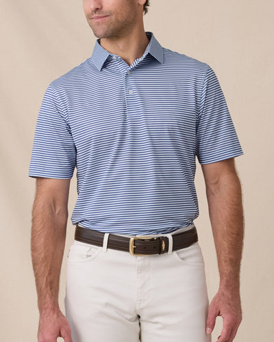 Men’s Del Mar Stripe Polo in Lake Blue, front model view