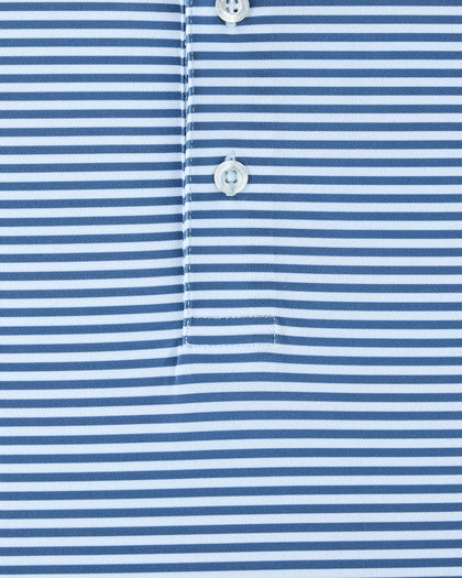Del Mar Stripe Polo in Lake Blue, fabric and stripe detail close-up