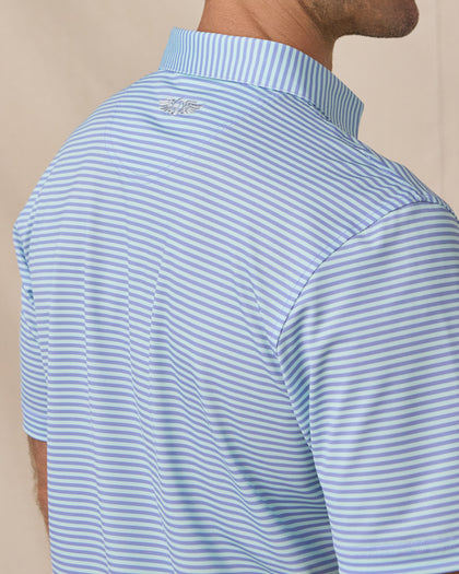 Del Mar Stripe Polo in Mint Tea, back logo detail close-up