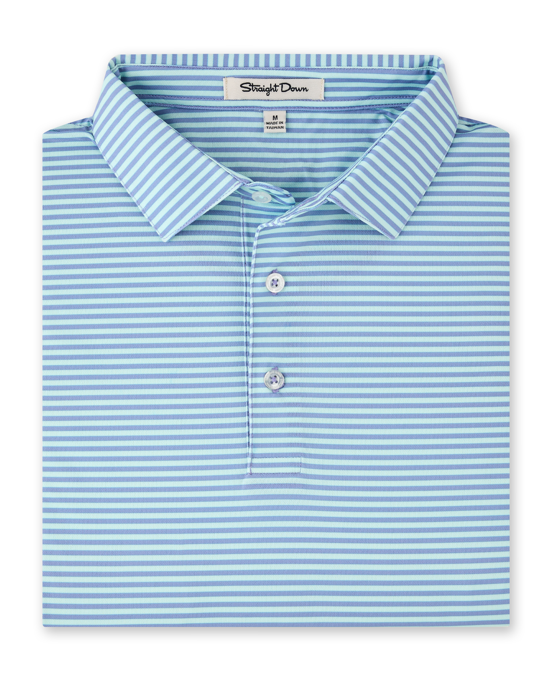 Men’s Del Mar Stripe Polo in mint tea, folded view