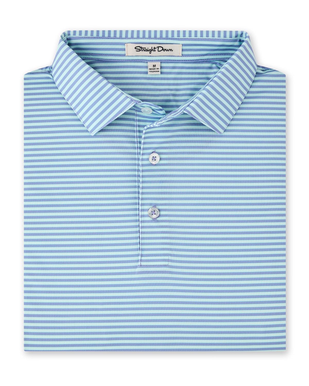 Men’s Del Mar Stripe Polo in mint tea, folded view