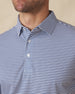 Del Mar Stripe Polo in Moonlight Blue, close-up detail of collar and striped fabric