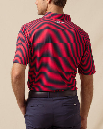 Del Mar Stripe Polo in New Indigo / Flag Red, back model view