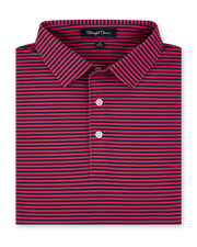 Del Mar Stripe Polo in New Indigo / Flag Red, folded front product view