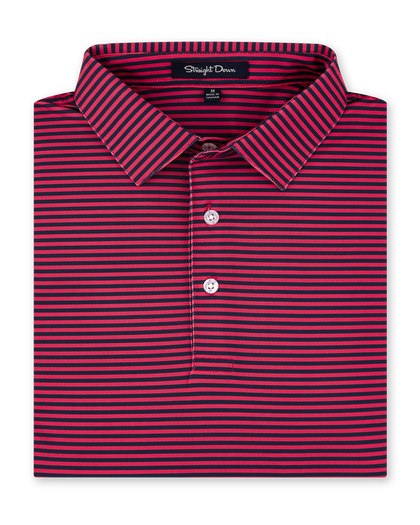 Del Mar Stripe Polo in New Indigo / Flag Red, folded front product view