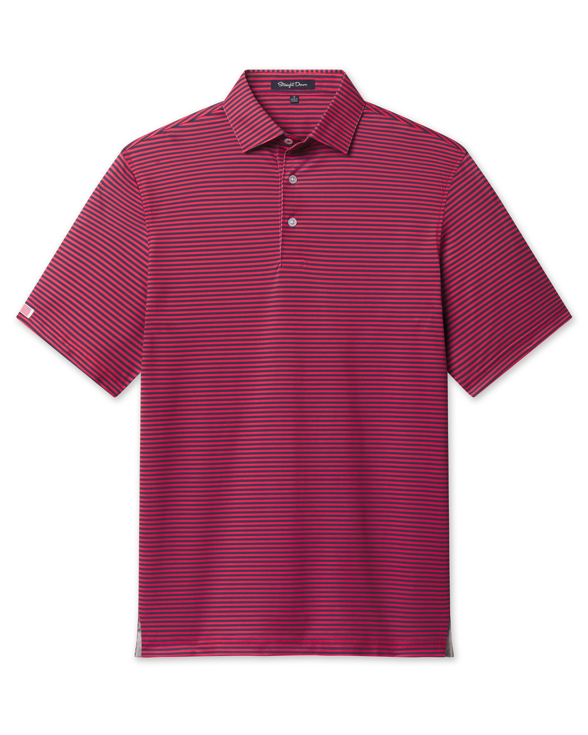 Del Mar Stripe Polo in New Indigo / Flag Red, front flat lay product view