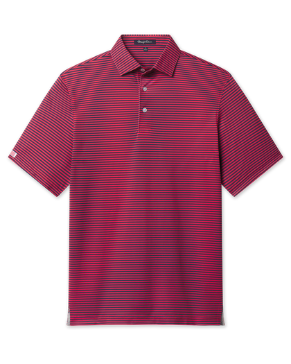 Del Mar Stripe Polo in New Indigo / Flag Red, front flat lay product view