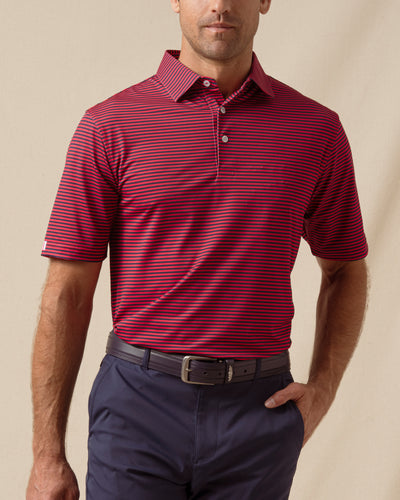 Del Mar Stripe Polo in New Indigo / Flag Red, front model view