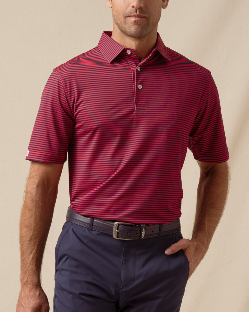 Del Mar Stripe Polo in New Indigo / Flag Red, front model view