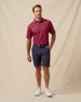 Del Mar Stripe Polo in New Indigo / Flag Red, full outfit model view styled with navy shorts