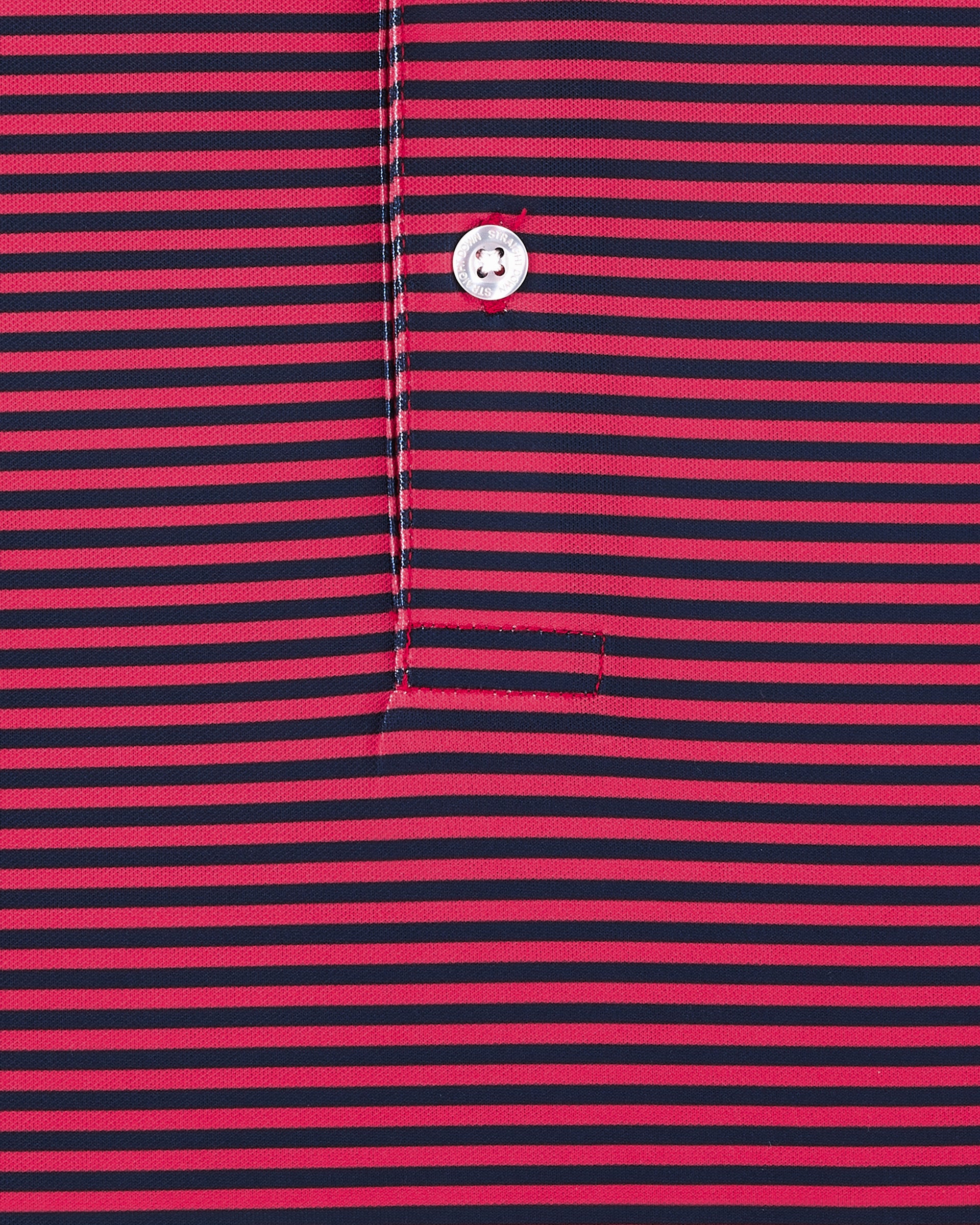 Del Mar Stripe Polo in New Indigo / Flag Red, stripe fabric detail close-up view