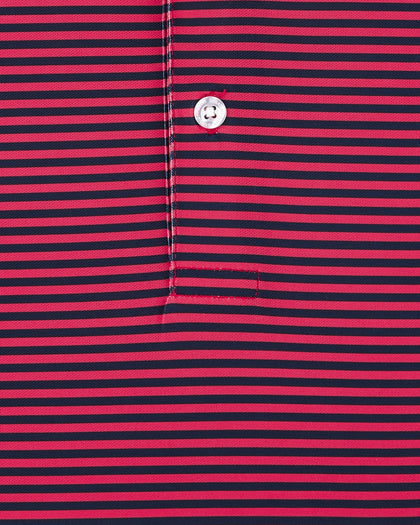 Del Mar Stripe Polo in New Indigo / Flag Red, stripe fabric detail close-up view