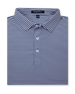 Del Mar Stripe Polo in new indigo and lilac, folded view showing collar and stripe pattern
