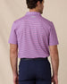 Del Mar Stripe Polo in Punch Pink, back lifestyle view on model