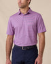 Del Mar Stripe Polo in Punch Pink, front lifestyle view on model