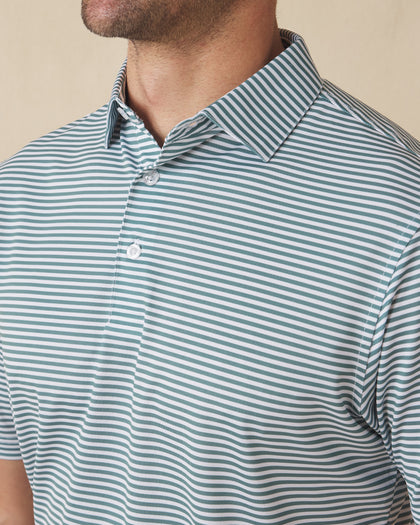 Del Mar Stripe Polo in Sage Green, close-up detail of collar and striped fabric