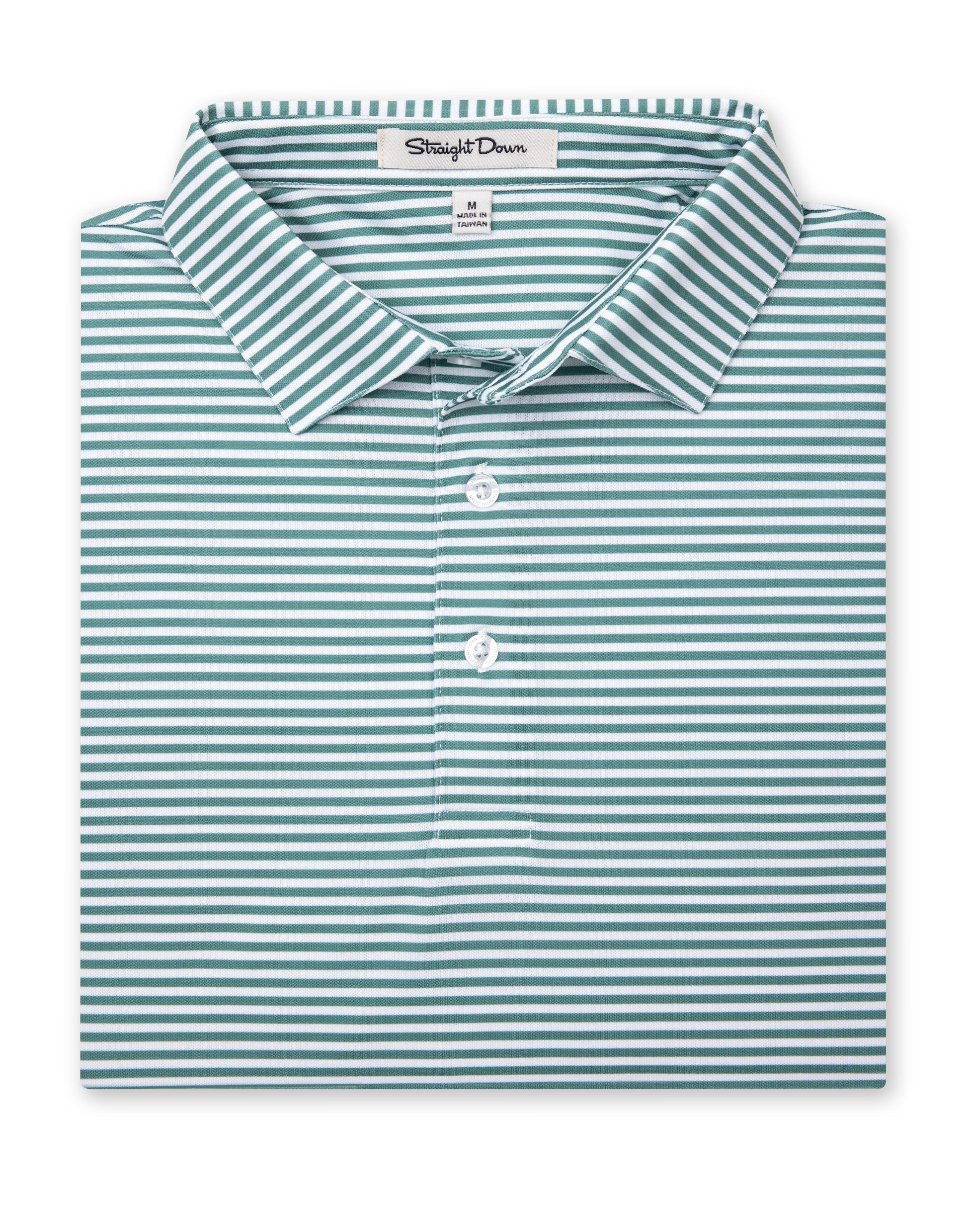 Del Mar Stripe Polo in Sage Green, folded front product view