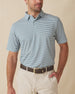 Del Mar Stripe Polo in Sage Green, front lifestyle view on model