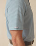 Del Mar Stripe Polo in Sage Green, sleeve detail with logo tab