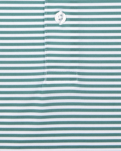 Del Mar Stripe Polo in Sage Green, close-up detail of striped fabric and placket