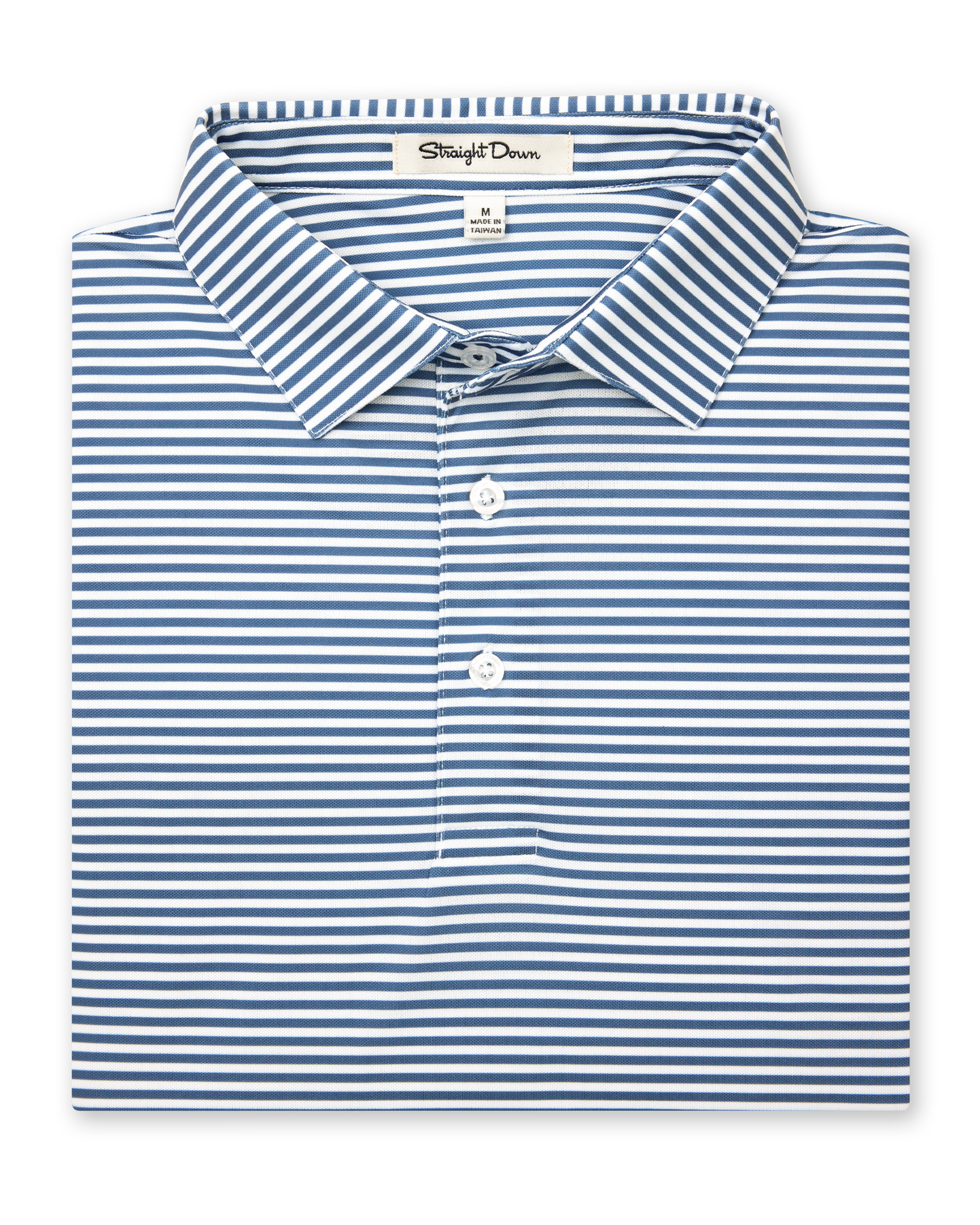 Del Mar Stripe Polo in Moonlight Blue, folded front product view