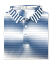 Del Mar Stripe Polo in Moonlight Blue, folded front product view
