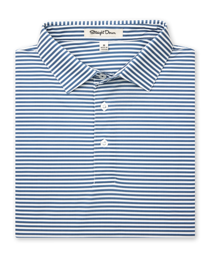 Del Mar Stripe Polo in Moonlight Blue, folded front product view