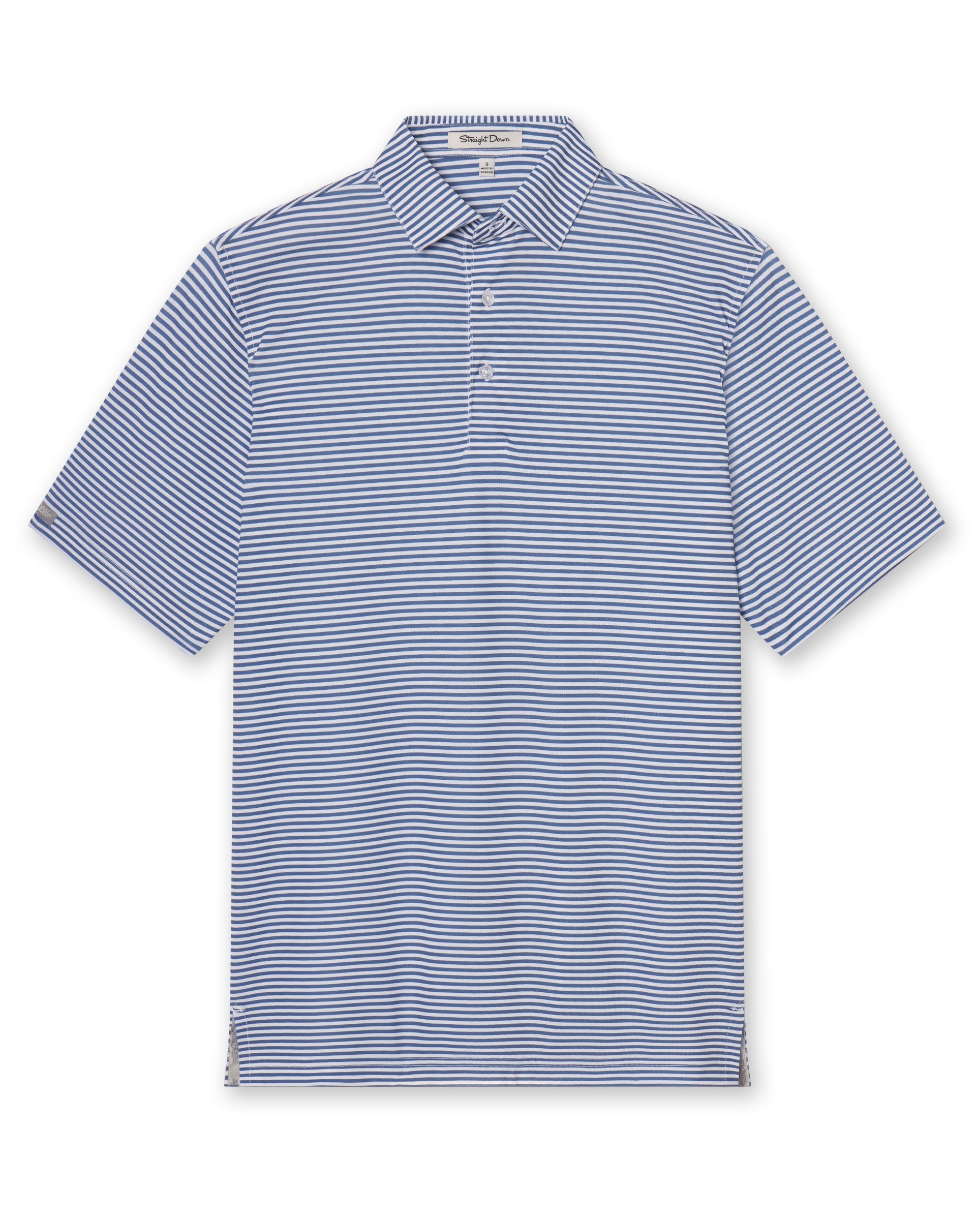 Del Mar Stripe Polo in Moonlight Blue, front flat lay product view