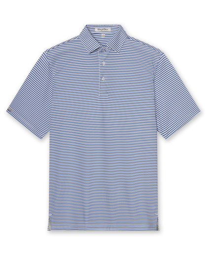 Del Mar Stripe Polo in Moonlight Blue, front flat lay product view
