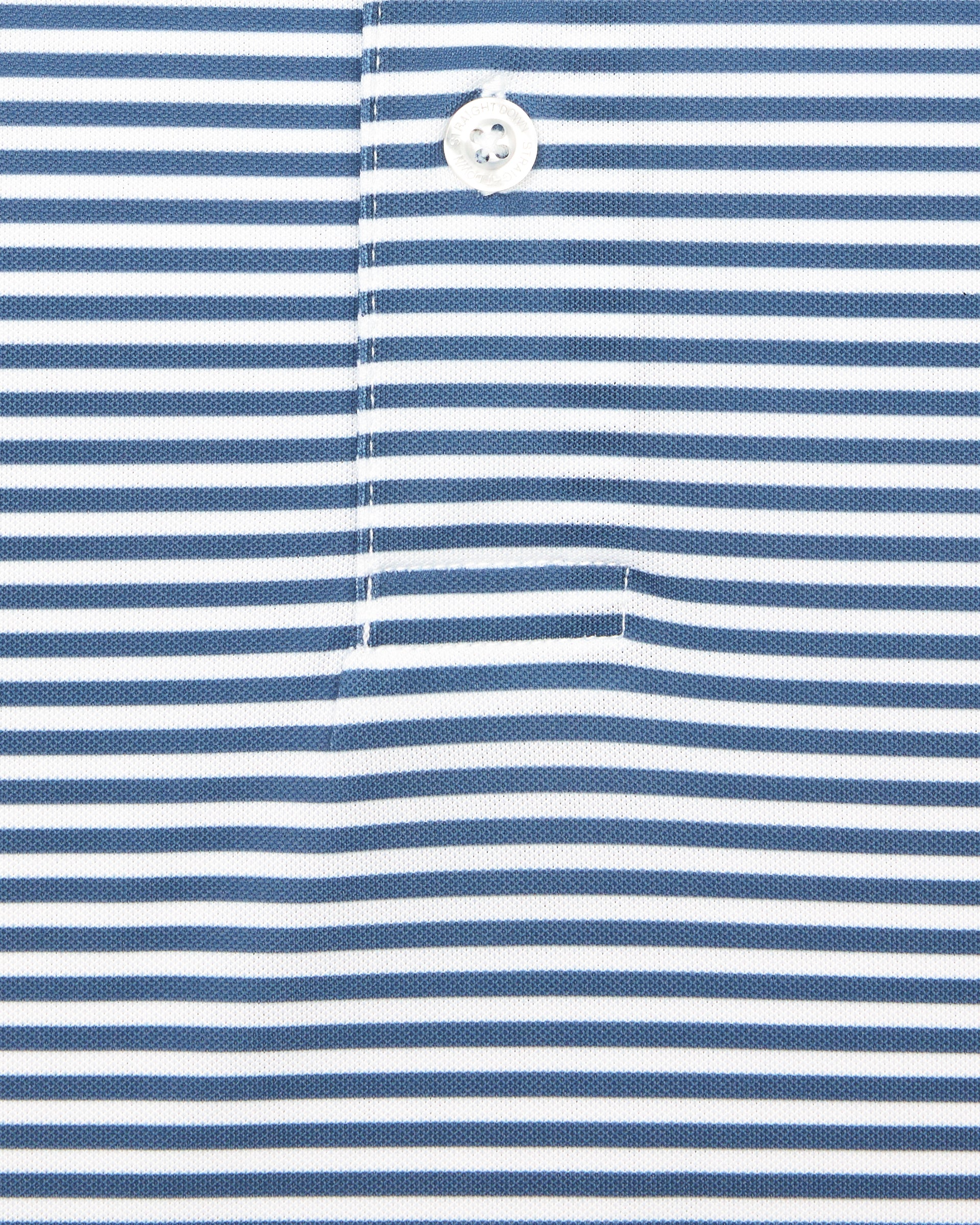 Del Mar Stripe Polo in Moonlight Blue, close-up detail of striped fabric and placket